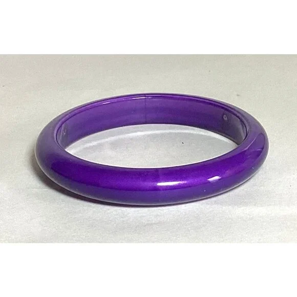 Vintage Domed Dark Purple Lucite Bangle Bracelet Minimalist Y2K - Picture 3 of 6